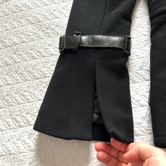 Rudsak Fitted Cropped Wool Jacket Leather Trim Bell Sleeves Black Size S - Picture 8 of 17